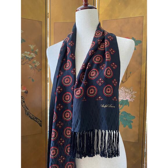 Vintage Ralph Lauren silk scarf with tassels, made in Japan - Picture 2 of 5